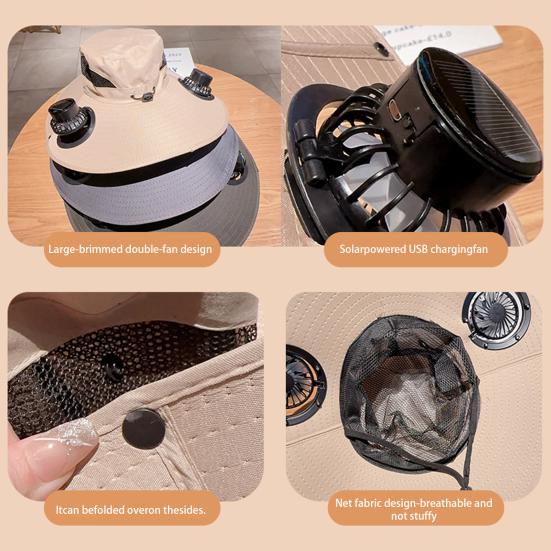 Мужская шляпа от солнца с двойным источником питания, вентилятором, трехскоростной регулируемой ветром, широкими полями, рыболовная шляпа, походная шляпа для рыбалки