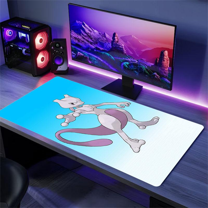 Mew Pokemon Mouse Pad, Large Gaming Desk Mat, Non-slip XXL Mousepad for Laptop & Tablet, Mini PC Playmat with Stitched Edges