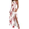 Длинное платье с принтом, женское платье трапециевидной формы с высокой талией и наклонным вырезом, элегантное струящееся плиссированное платье с разрезом для офисных вечеринок, пляжная одежда