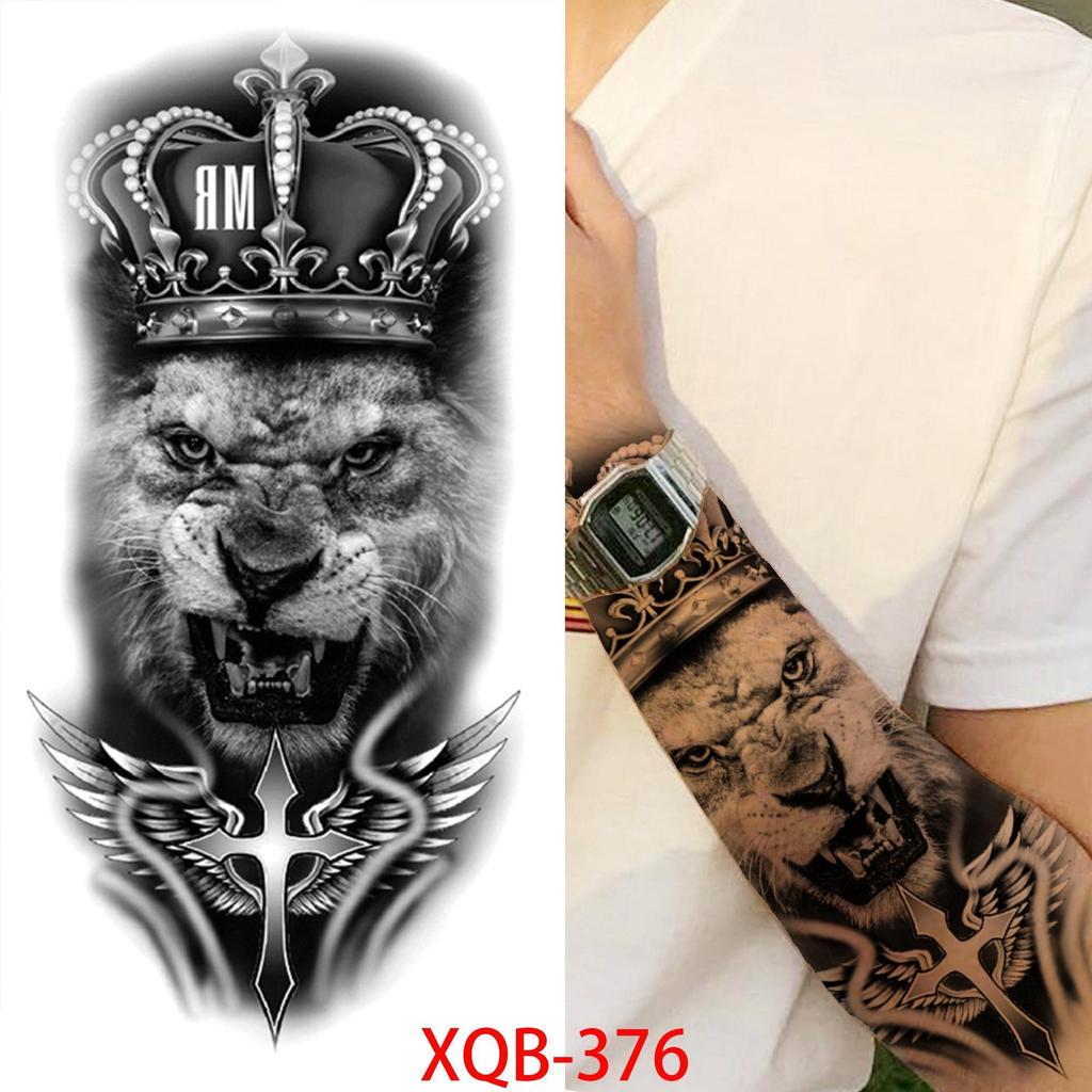 1 PC 210*114MM Cat Geometry Black Temporary Tattoos For Men Women Black Forest Skull Tiger Wolf Tattoo Sticker Evil Devil Arm Tattoo