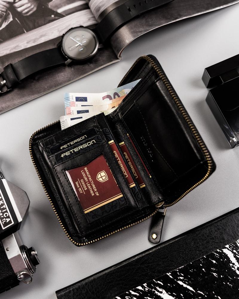 Leather wallet with carbon fiber zipper - Peterson
