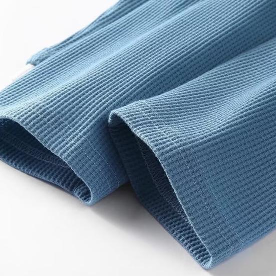 Мужской вафельный свитшот с круглым вырезом, футболка с длинным рукавом, имитация двухслойности, повседневный свободный пуловер для весны, осени, для повседневной носки, уличный стиль