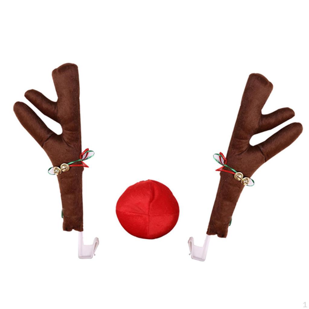 Car Reindeer Antlers and Nose Set Costume Xmas Ornament Universal Premium Holiday Christmas