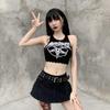 Готические трикотажные черные топы на бретелях в стиле панк в стиле гранж, женские укороченные топы в стиле Харадзюку, обтягивающие уличные топы без рукавов