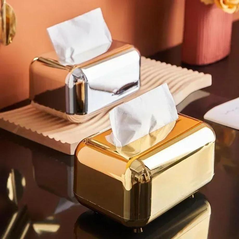 Light Luxury Electroplated Tissue Box Home Living Room Desktop Creative Tissue Storage Retro Baby Wet Wipes Drawer Paper Box