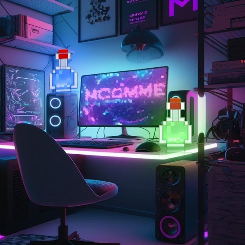 Пиксельная лампа-бутылка, RGB светодиодный ночник, Игровой декор, Перезаряжаемый настольный орнамент, Подарок для геймера, Новинка