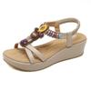 Ethnic Style Sandals Female Bohemian Beach Slope Heel Retro Beaded Plus Size Women's Shoes
