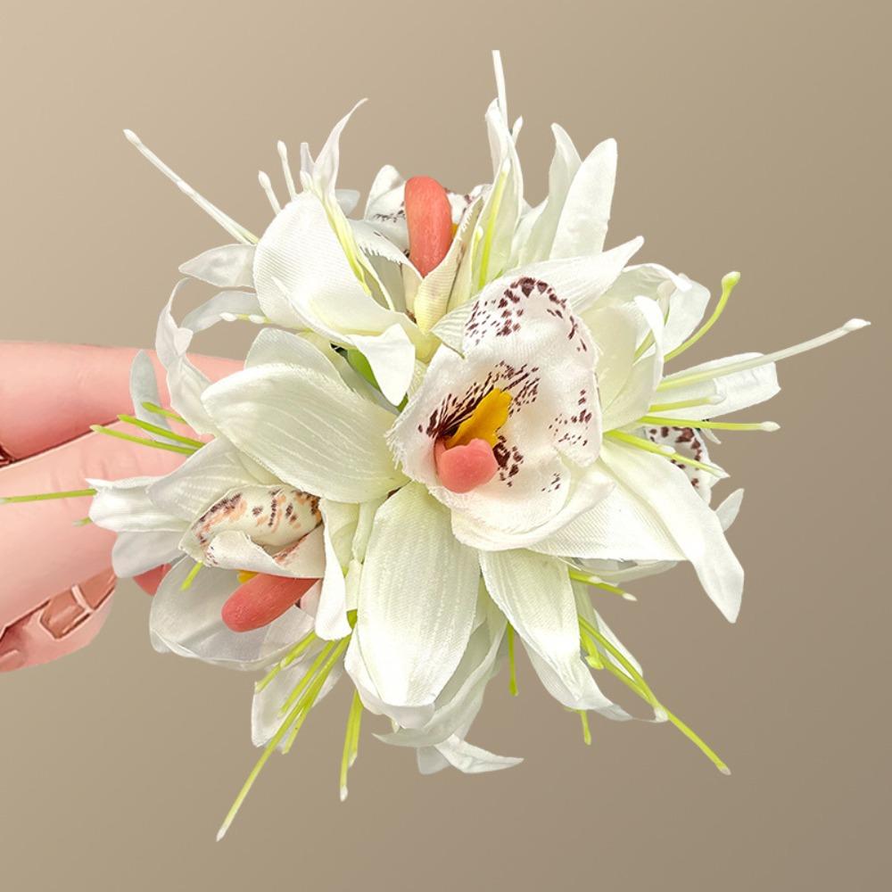 3D Flower Hair Clip Fabric Artificial Orchid Hair Clip For Weddings Parties and Daily Wear