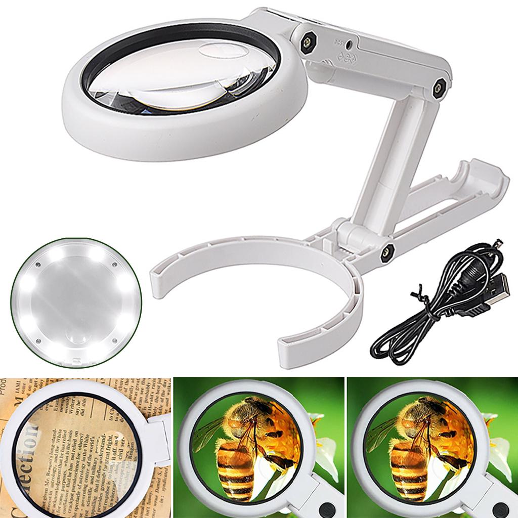 Desk Table Handhelds Illuminated Magnifying Glass Jewellery Loupe 8 LED Lights