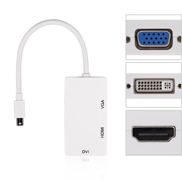 Mini Display Port Vers DVI VGA HDMI 3 En 1 Câble Adaptateur Vidéo