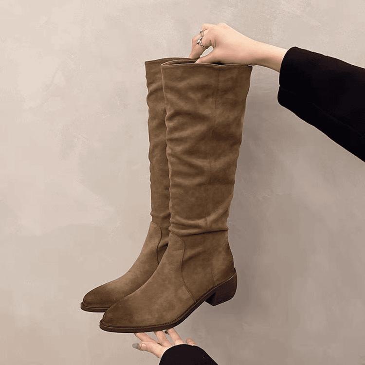 Корейская версия ретро длинных сапог сапоги-чулки толстый каблук высокие сапоги высокие сапоги-рыцари тонкие сапоги средний каблук остроносые ковбойские сапоги