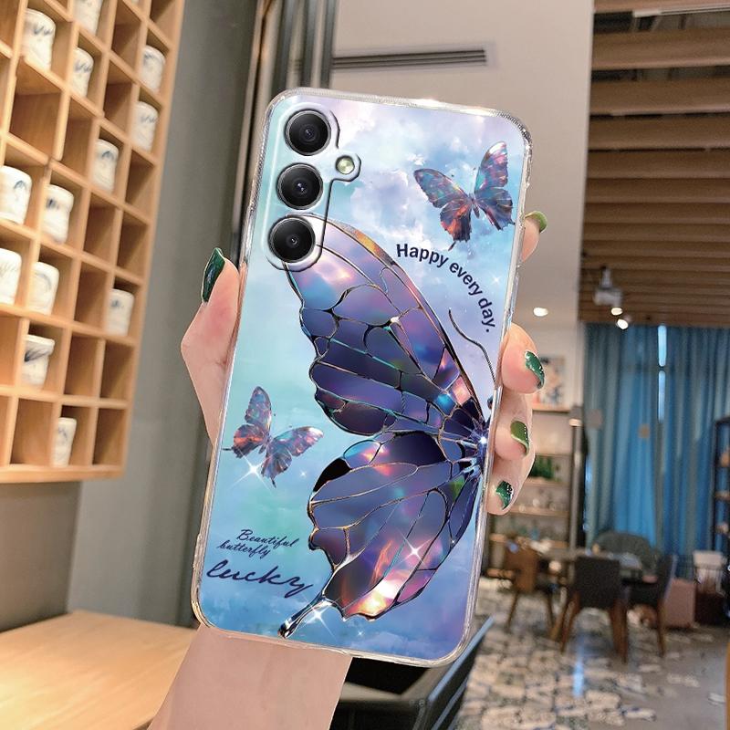 Мягкий прозрачный силиконовый чехол с изображением цветка бабочки для Samsung A55 A35 M35 M34 S24 Xiaomi Redmi Note 13 Pro 13C Poco M6 Camera Противоударный защитный чехол