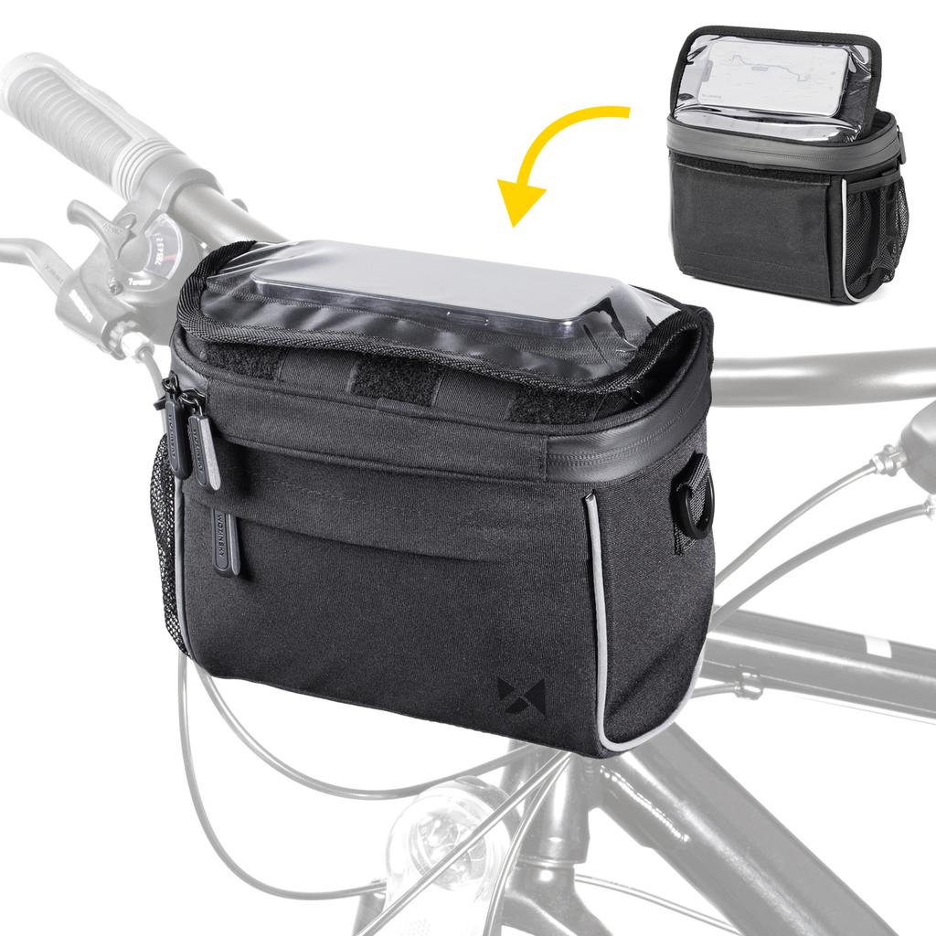 Bicycle handlebar bag for navigation with shoulder strap, black
