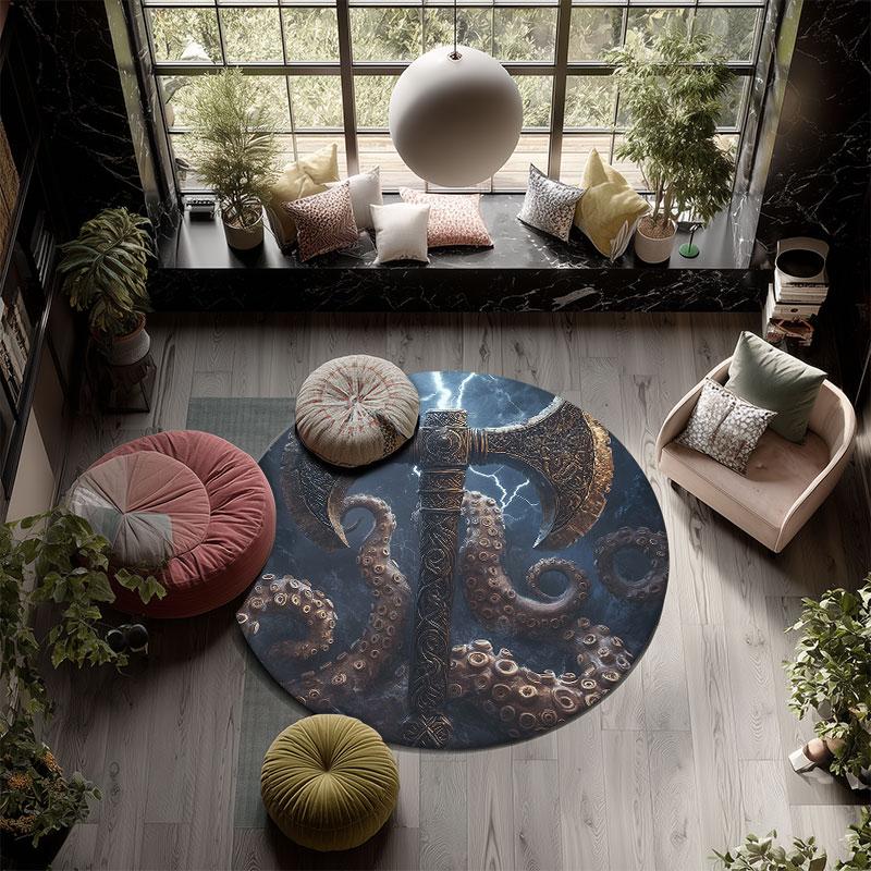 Viking Axe pattern round rug,Carpet Rug for Living Room Bedroom Playroom ,Non-slip Floor Mat,Holiday Gifts and Birthday Gifts.