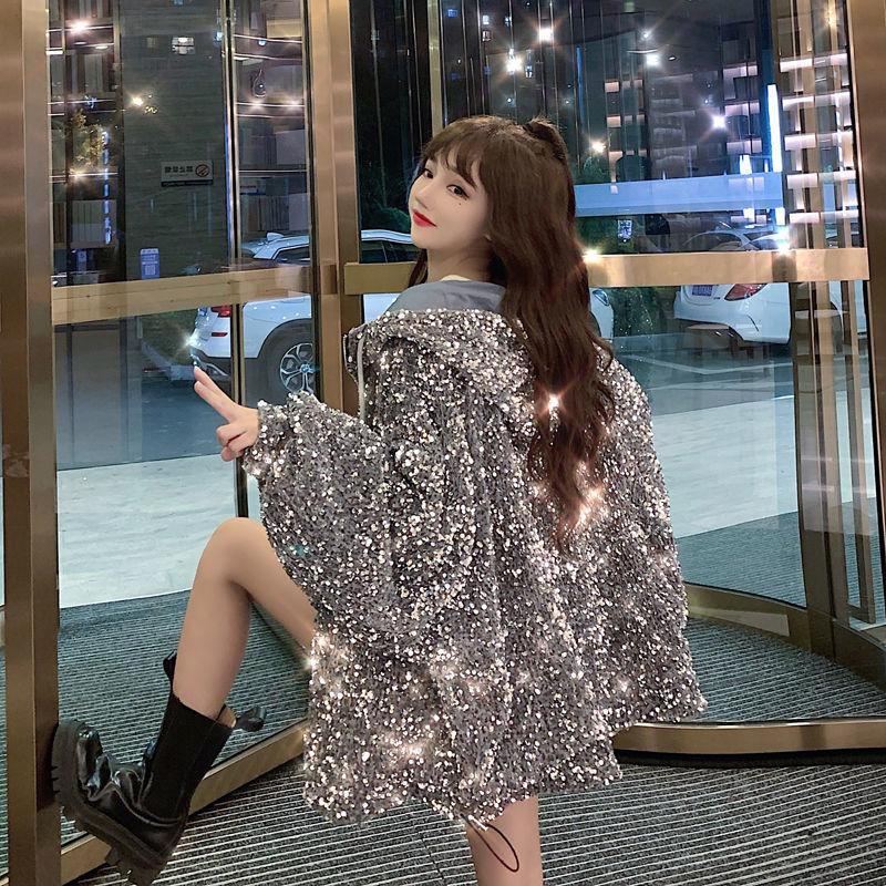 Женская свободная короткая глянцевая куртка с капюшоном и молнией «Звездное небо», обычная женская куртка на весну и осень