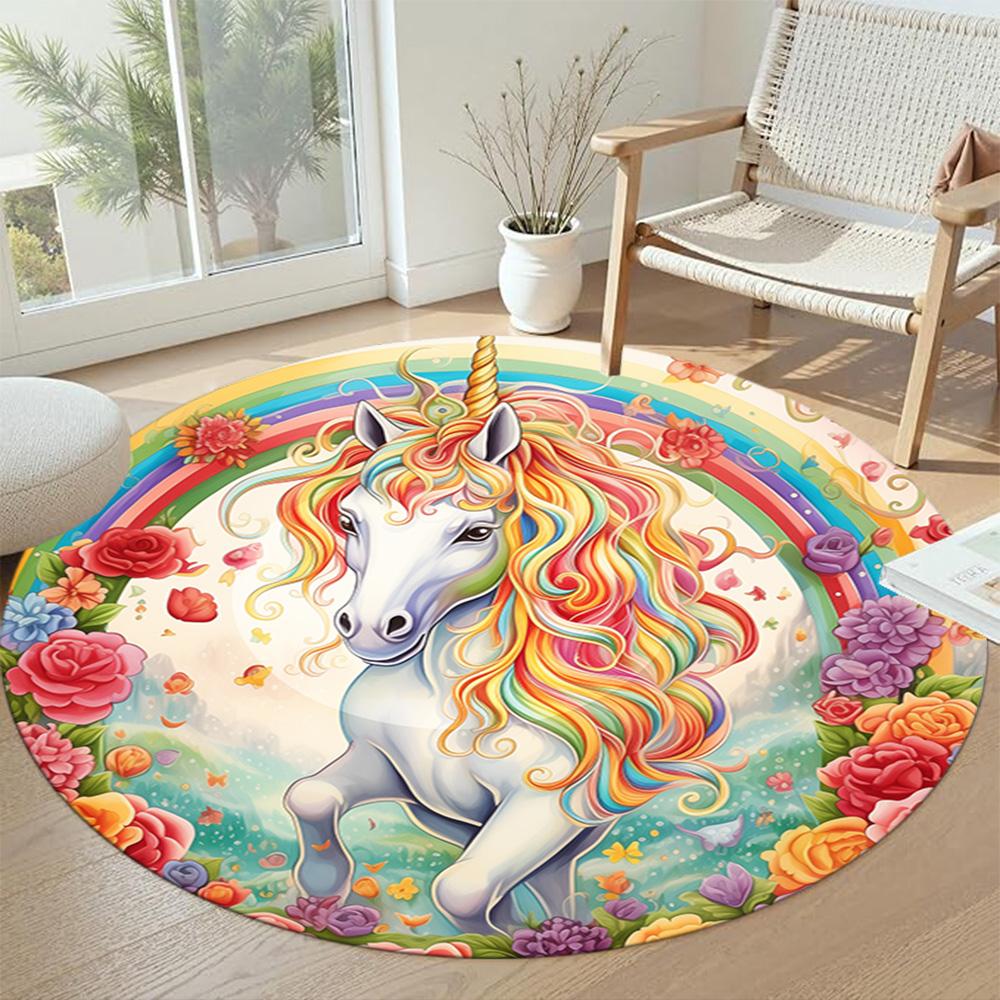 Unicorn Round Area Rug Suitable for Game Room Hallway Balcony Decorate room Antislip Round Carpet Decorate Offices Best for Christmas