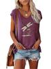 Women Fashion V Neck Printed T-shirt Summer Casual Short Sleeve Top