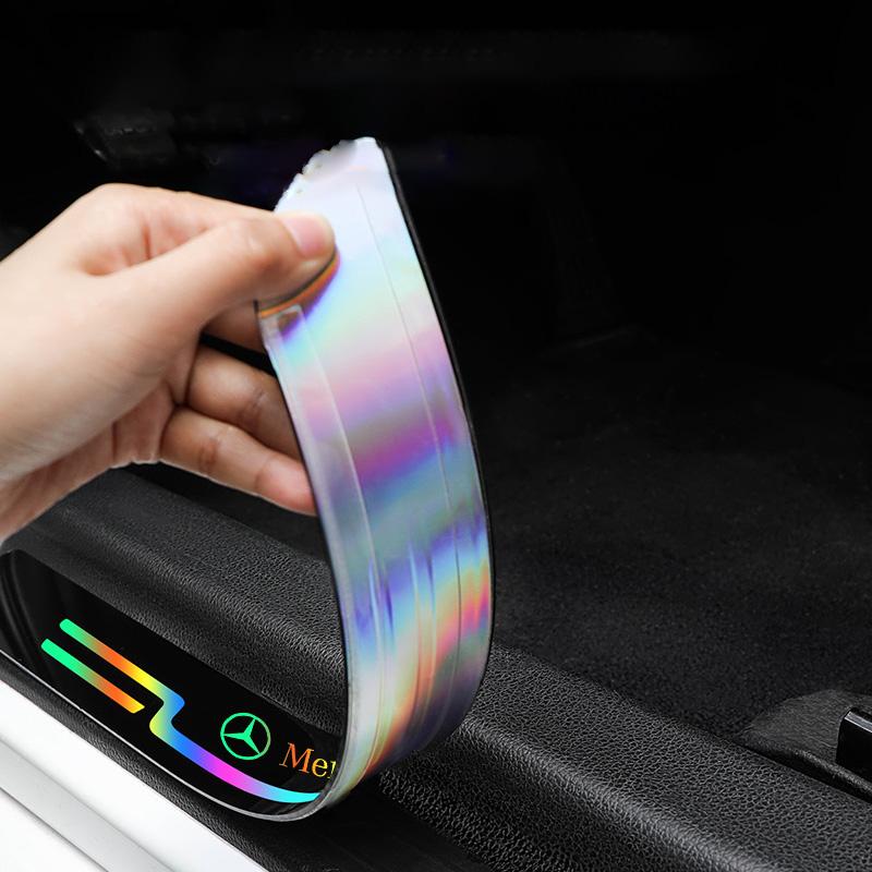 UAYLZ1 2025 Hot 4Pcs Car Laser Threshold Protect Auto Emblem Sticker Accessories For Mercedes Benz AMG Brabus Smart W204 GLC CLA W205 W