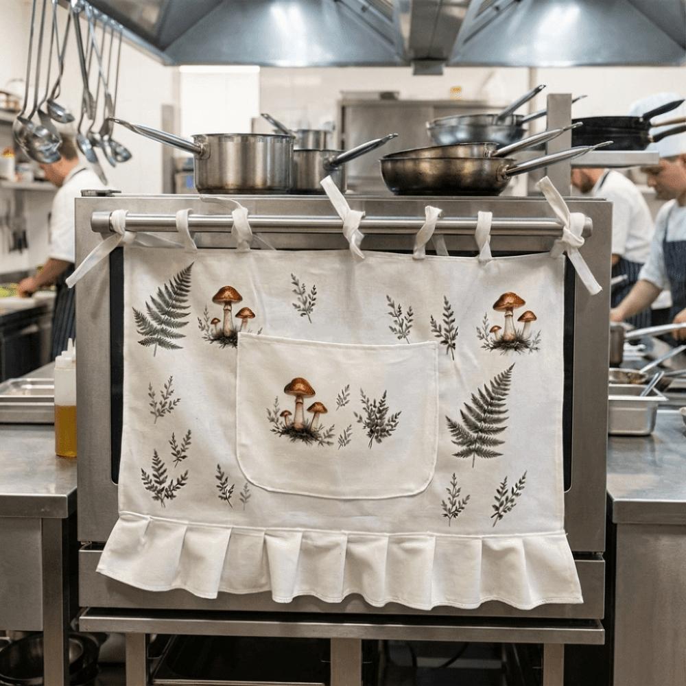 Rustic Ruffle Trim Oven Door Curtain with Pockets Stove Cover Skirt Farmhouse Kitchen