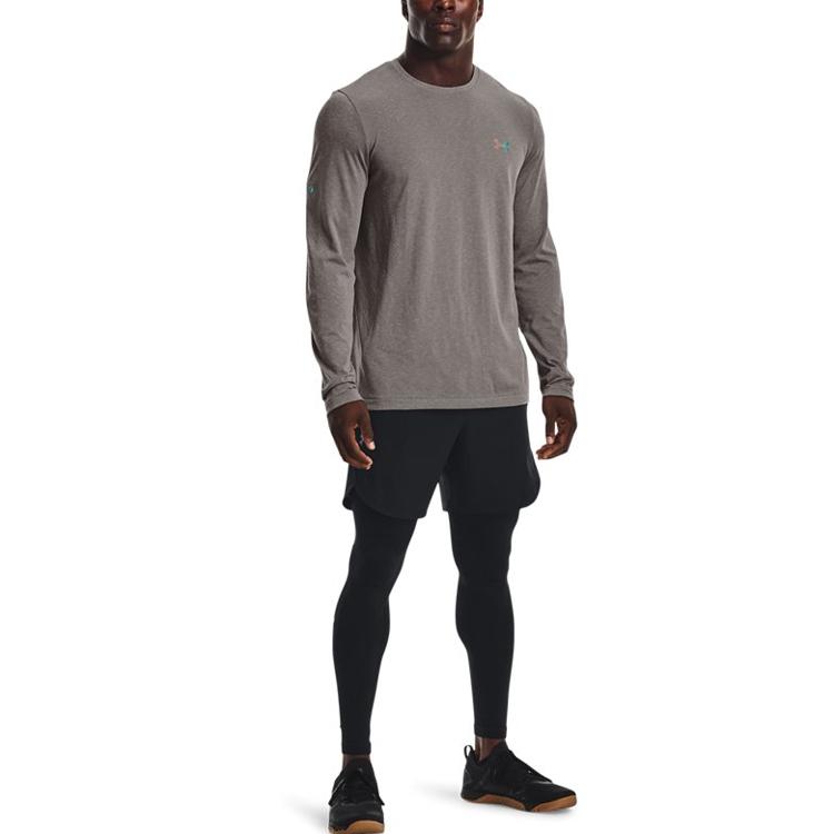 Under Armour Спортивная футболка с круглым вырезом и контрастным логотипом Rush Series, мужские топы, темно-серый меланж 1361135-066