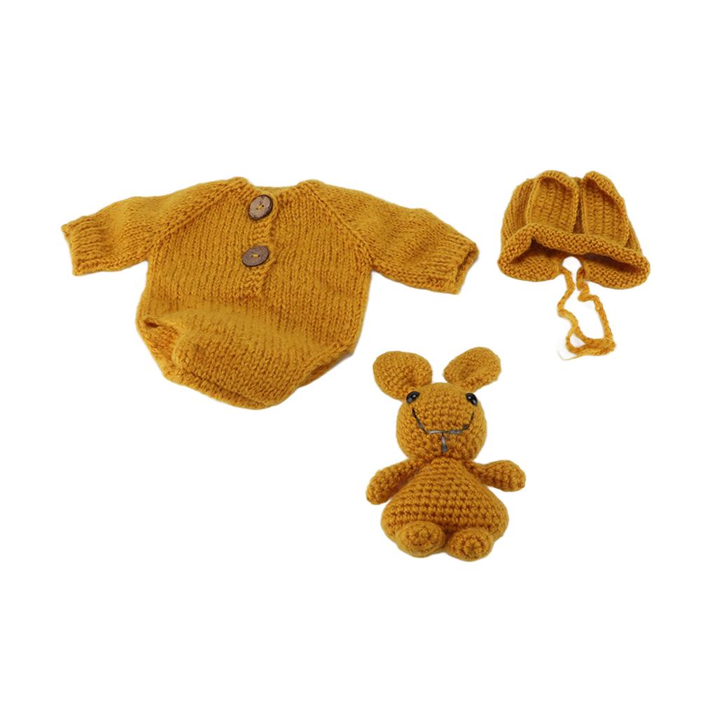 Детские наряды для фотосъемки из пряжи Кролик Милый вязаный реквизит для фотосъемки новорожденных для девочек и мальчиков Желтый