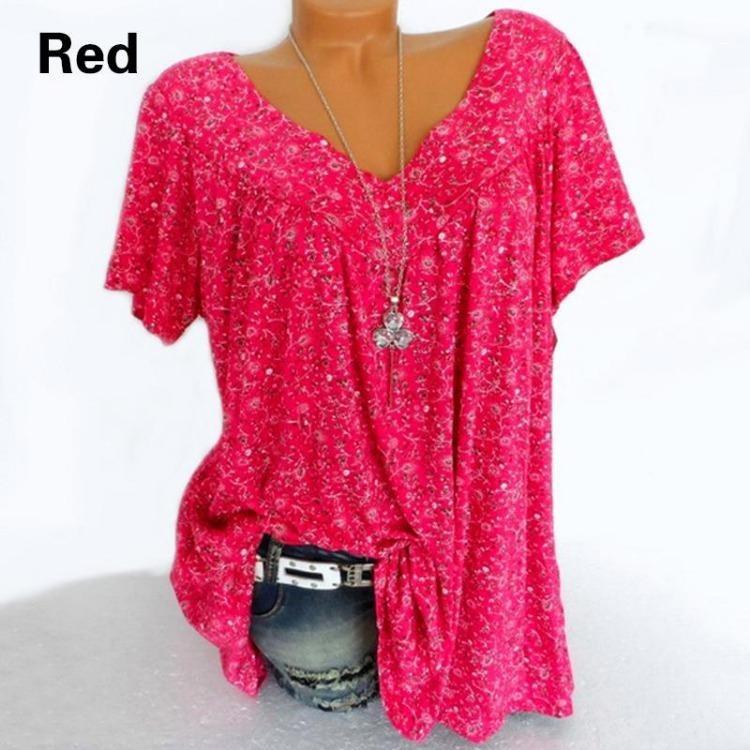 Summer Casual V Neck Printed T Shirt Loose Short Sleeve for Women Plus Size