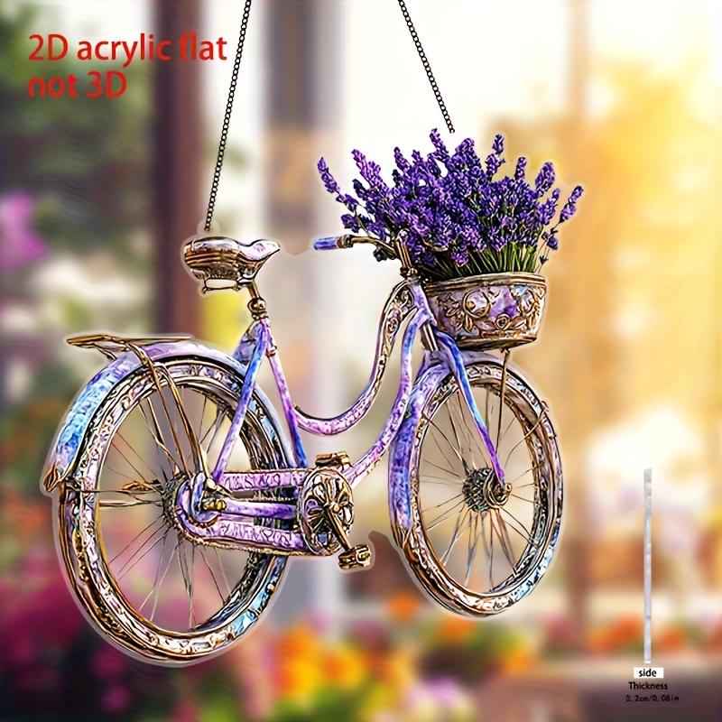 Acrylic 2D Flat Lavender Bike Decorative Pendant Catcher - 20cm X 20cm Vintage, Perfect for Home & Garden Decorations, Cafe