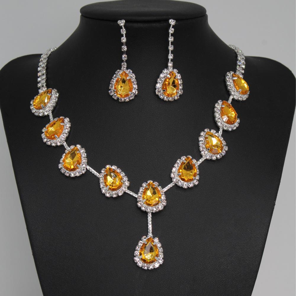 Европейская и американская мода, набор ожерелья и серег «Капля» с цветными бриллиантами - Свадебные украшения