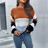 Vintage Fashion Elegant Casual Women's Round Neck Long-sleeved Colorblocking Sweater Women Autumn and Winter