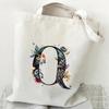 26 Letters Flower Tote Bag For Women Eco Reusable Shoulder Bagslarge Capacity Canvas Casual Harajuku Shopping Shopper Handbag