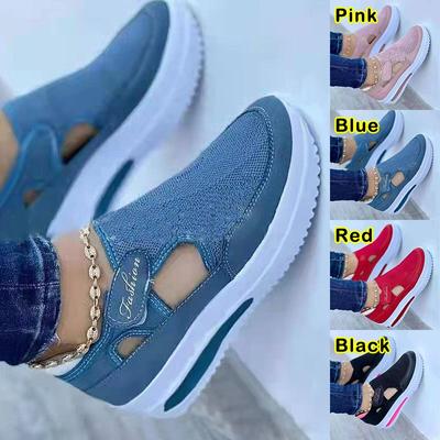 Женские летние дышащие сандалии без шнуровки на танкетке с круглой головкой, однотонные тапочки, легкие кроссовки на липучках