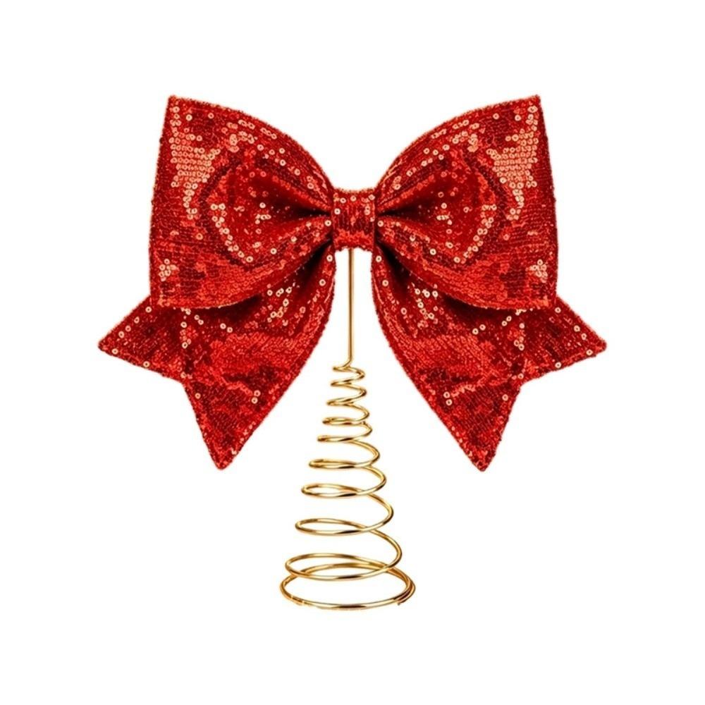 Cloth Sequin Bow Tree Topper Shiny Christmas Tree Top Decoration Holiday Gift