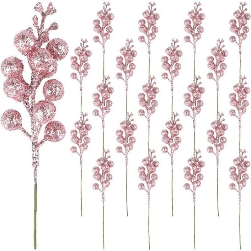 Christmas Tree Decoration 2026 Pink Balls Ornaments Glitter Poinsettia Flowers Berries Stems Snowflakes Bow Home Decor DIY Gifts