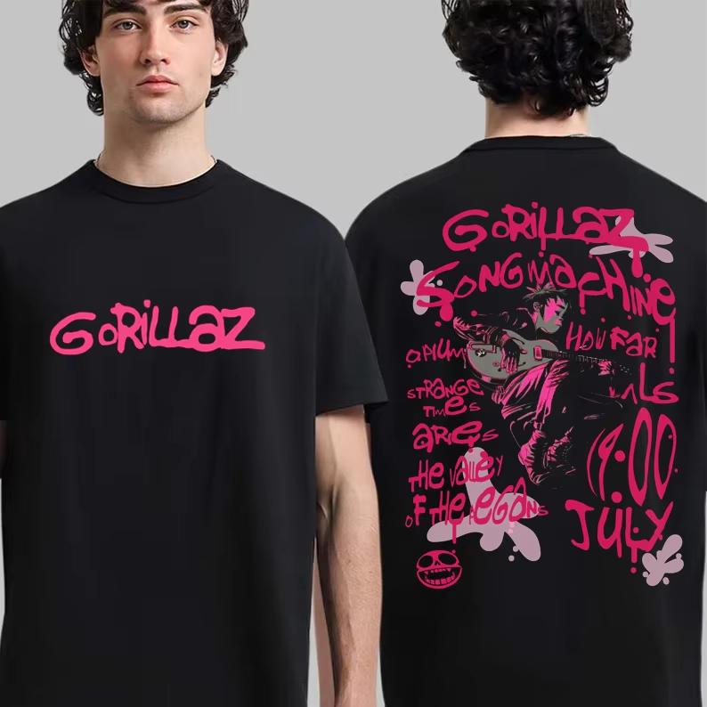 Gorillaz Band Print Short Sleeve Tshirt Alternative Electronic EDM DJ Post Punk Band Shirt Unisex Unisex 2026 Summer Streetwear Top