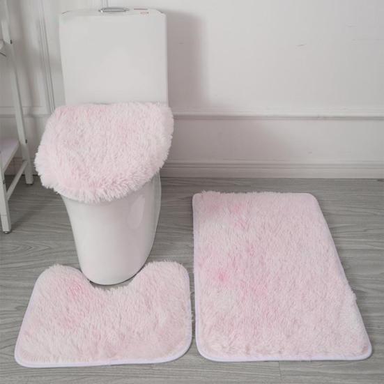 3Pcs/Set Bathroom Rug Absorbent Non Slip Floor Mat U-Shaped Plush Mat Toilet Lid Cover Mat with Rubber Backing for Bathroom Shower Toilet