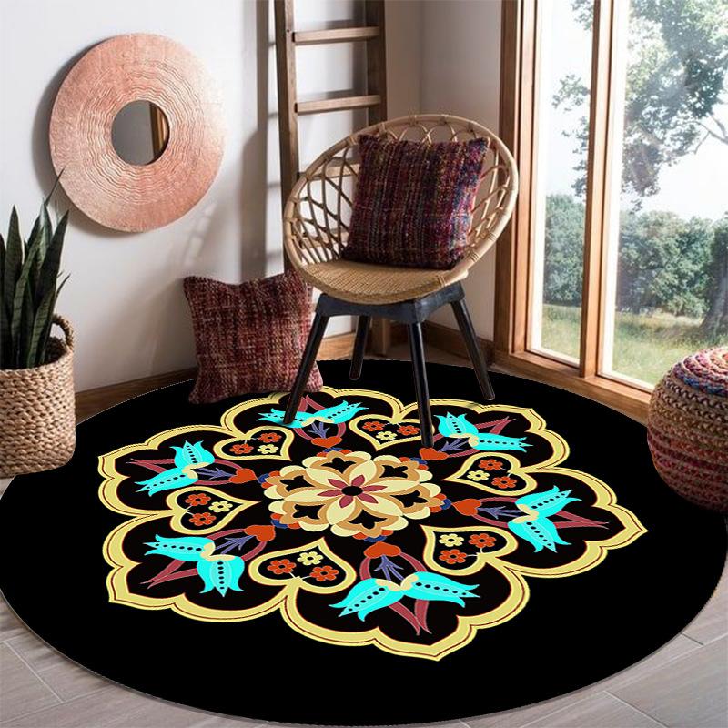Круглый ковер, Кофейный столик в гостиной, Диван, Подвесная корзина, Кресло-качалка, Домашний ковер, Напольный коврик