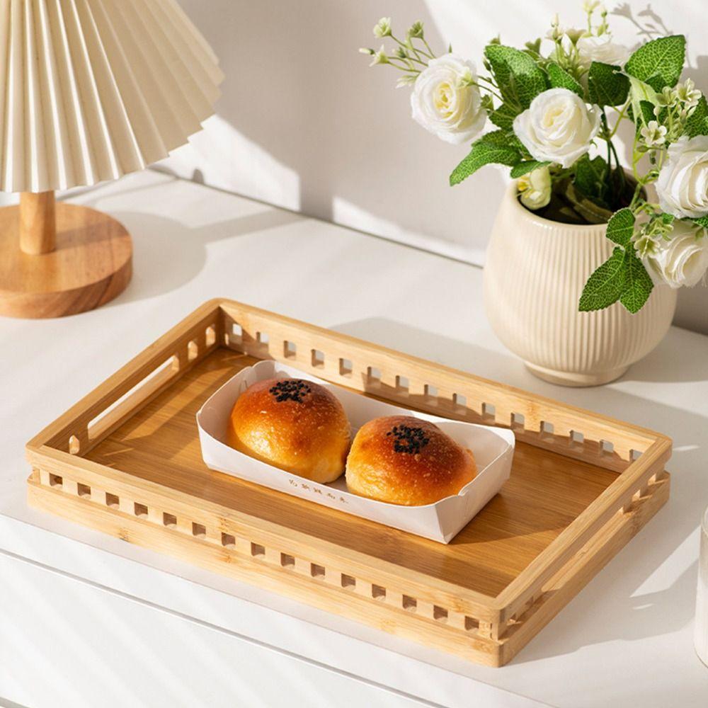 Bamboo Serving Tray with Handle Breakfast Tray Retro Food Tray for Food Drinks Storage