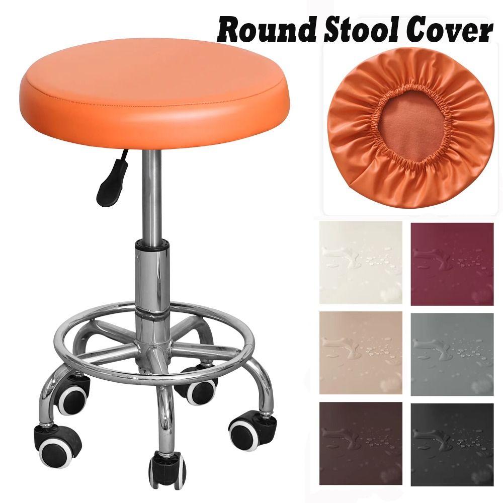 Solid Color Round Seat Cover Waterproof Bar Stool Chair Cover for Restaurant Hotel