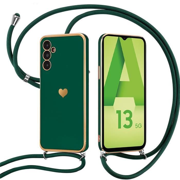 Чехол-шнурок для Samsung Galaxy A04s / A13 5G, рисунок Сердце, противоударный, защита от царапин, мягкий силикон, цвет Темно-зеленый