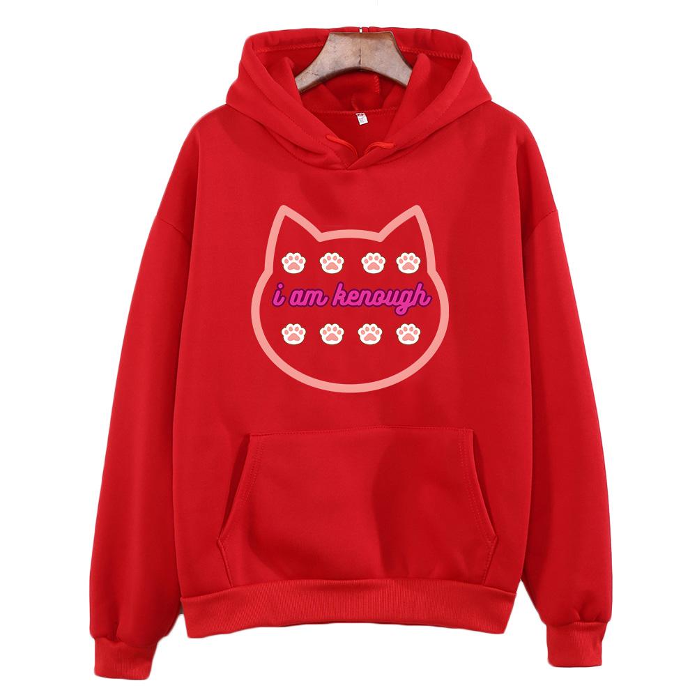 I Am Kenough Barbenheimer Hot Pink Hoodies Cat Cute Graphic Print Sweatshirts Long Sleeve Women Fleece Pullovers Hooded Clothing