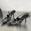 Fashion Retro Plaid Design High Heels Women Summer Elegant Slingbacks Heeled Sandals Sexy Pointed Toe Women Pumps Sandalias De Mujer