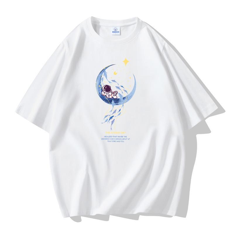 Мужская хлопковая футболка с короткими рукавами и рисунком астронавта на Луне, свободная футболка большого размера