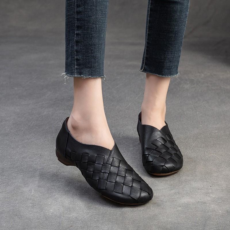 Johnature Ретро-лоферы ручной работы из натуральной кожи с мягкой подошвой, женские туфли без застежек на низком каблуке