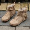 2024 Autumn/Winter Flat Fringe Ankle Boots with Buckle - European & American Style Retro Martin Knight Boots