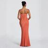Womens 2026 Fashion Dress Asymmetrical Strapless Mesh Pleated Gown Sexy Slim Fit Party Cocktail