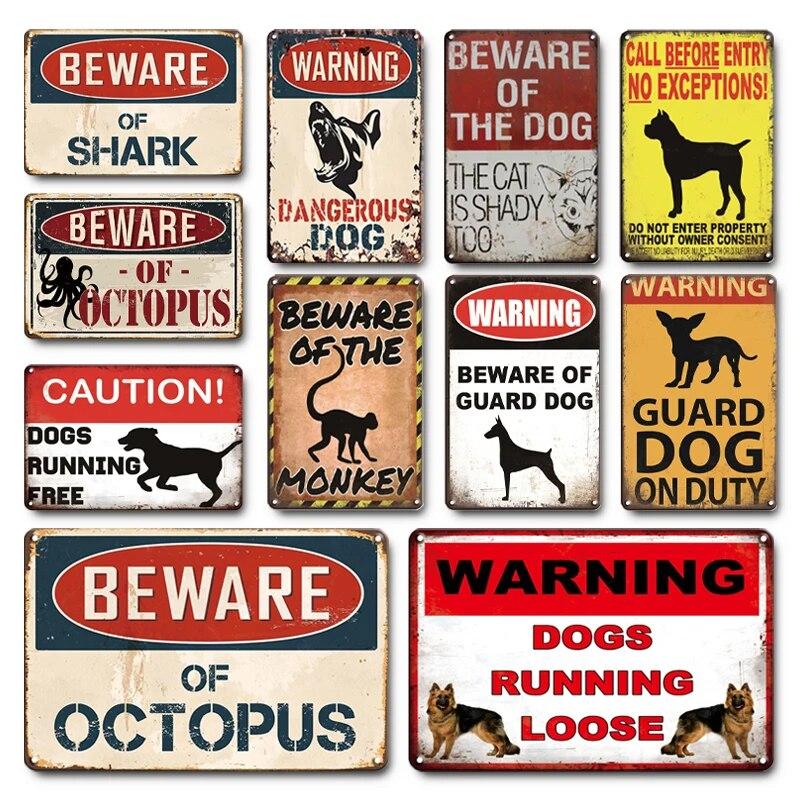 Warning Danger Poster Metal Decor Beware Of The Dog Cat Vintage Tin Sign No Trespassing Farmhouse Wall Decor Family Doorplate