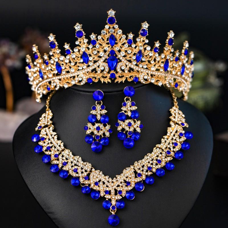Elegant Bridal Jewelry Set Crown Necklace Earrings Hairpiece Alloy Rhinestone Wedding Party Accessories Women