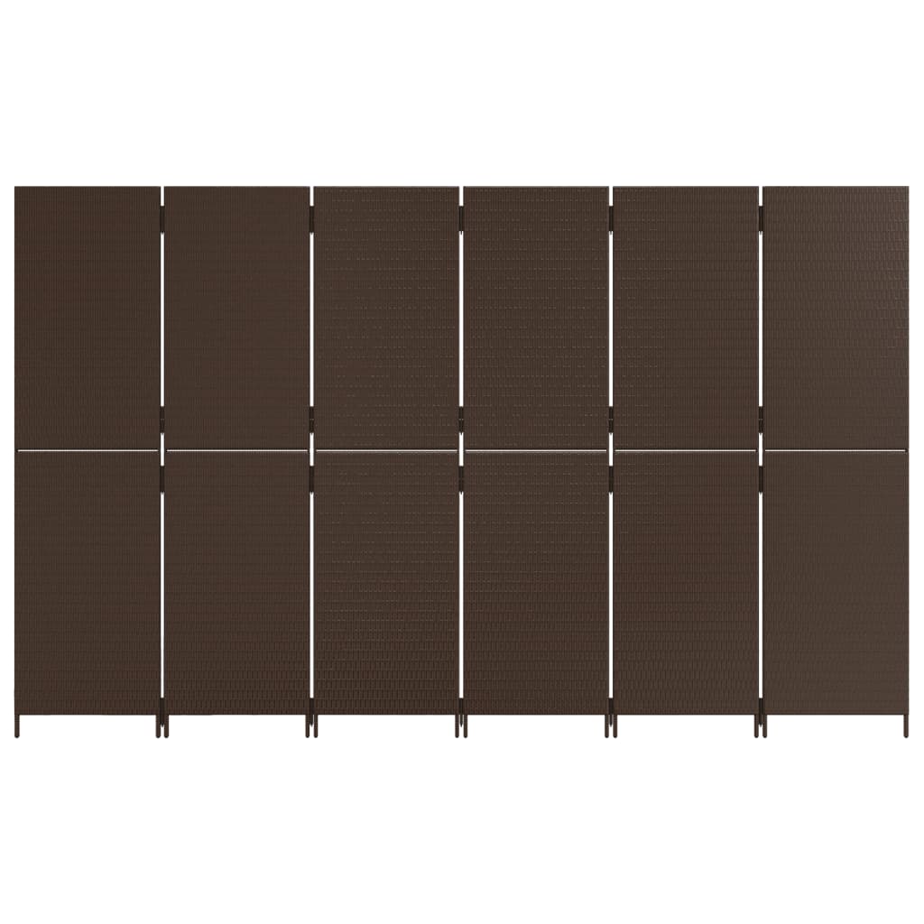 6 Panel Room Divider in Brown Poly Rattan