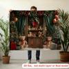 2D flat, 1pc festive Christmas teddy bear background banner, polyester wall decoration with golden tones, indoor/outdoor party