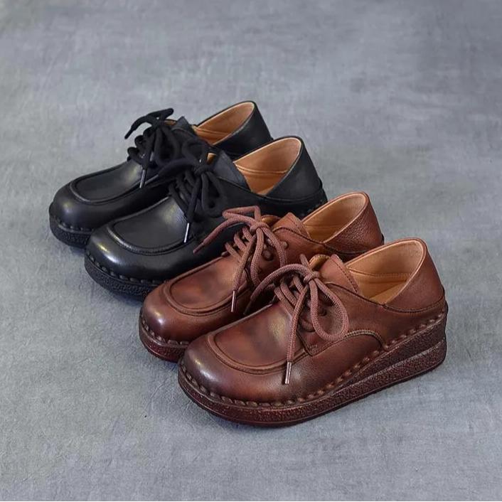 Johnature Туфли-клинья из натуральной кожи, универсальные, удобные, с мягкой подошвой, на шнуровке, обувь на четыре сезона